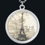 Vintage Flora Paris Eiffel Tower Love Gift Silver Plated Necklace<br><div class="desc">A Love keepsake/gift for lovers/newlyweds/engagement/wedding/anniversary or anyone who has fond memories in Paris. Fully Customisable. Please personalise it with your own text or delete them all.</div>