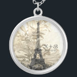 Vintage Flora Paris Eiffel Tower Love Gift Silver Plated Necklace<br><div class="desc">A Love keepsake/gift for lovers/newlyweds/engagement/wedding/anniversary or anyone who has fond memories in Paris. Fully Customisable. Please personalise it with your own text or delete them all.</div>