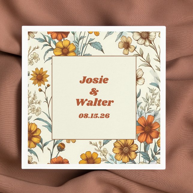Vintage Floral 70s Inspired Timeless Wedding Napkin (Creator Uploaded)