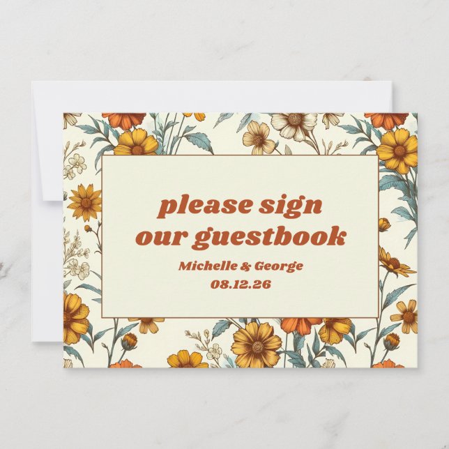 Vintage Floral 70s Timeless Wedding Guestbook Sign (Front)
