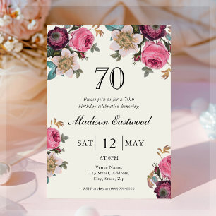 Vintage Floral 70th Birthday Invitation