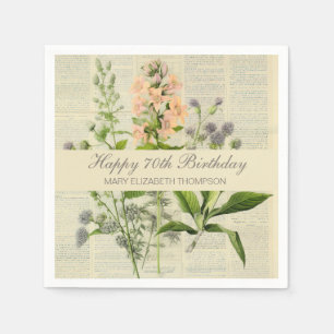 Vintage Floral 80th Birthday Napkin
