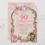 Vintage Floral 90th Birthday Invitation<br><div class="desc">Vintage Floral 90th Birthday Invitation Romantic Floral Tea Party Pearls</div>