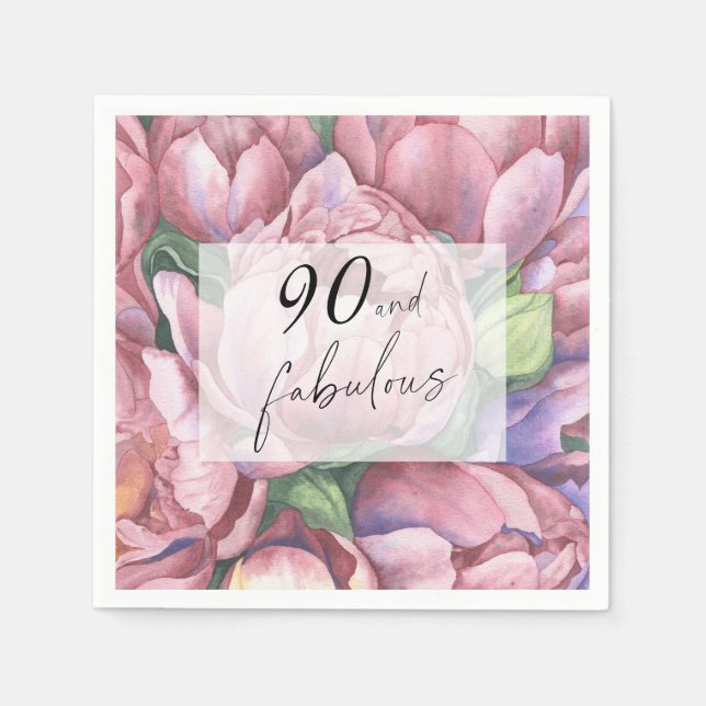 Vintage Floral 90th Birthday Party  Napkin (Front)