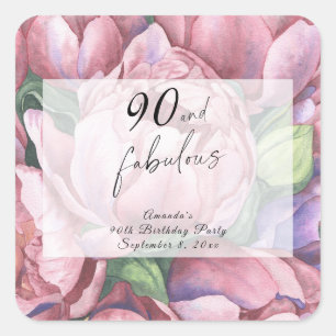 Vintage Floral 90th Birthday Party Square Sticker