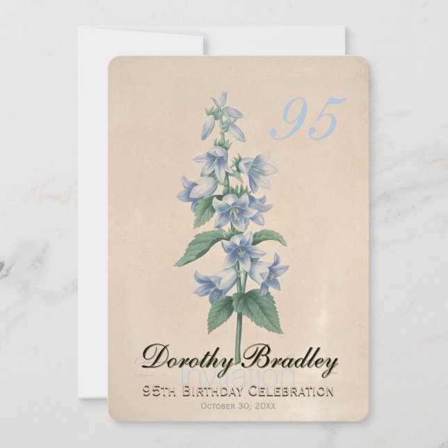 Vintage Floral 95th Birthday Celebration Custom Invitation (Front)