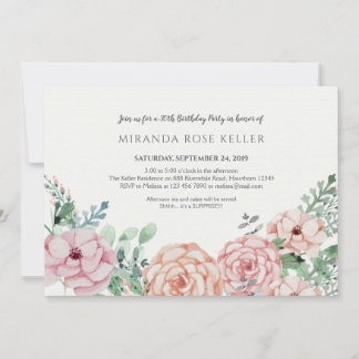 Vintage Floral Adult Birthday Invitation