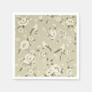 Vintage Floral and Bird Pattern Elegant Botanical Napkin