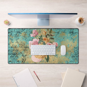 Vintage Floral and Butterfly Bouquet Desk Mat