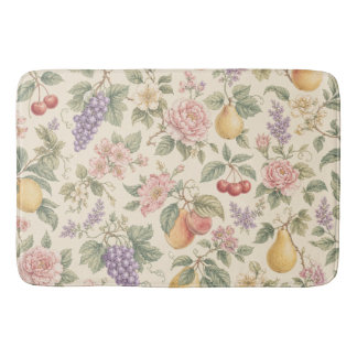 Vintage Floral and Fruit Pattern Bath Mat