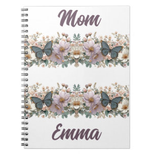 Vintage Floral and Green Butterfly for Mom Notebook