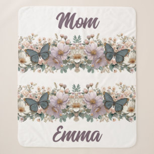 Vintage Floral and Green Butterfly for Mom Sherpa Blanket