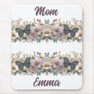 Vintage Floral and Green Butterfly for Mum Mouse Pad