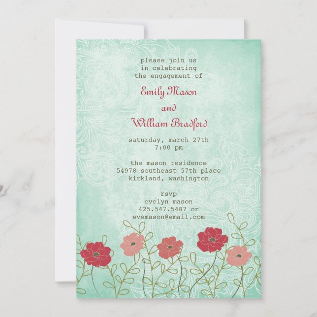 Vintage Floral and Leaves Invitation (5x7) (Front)