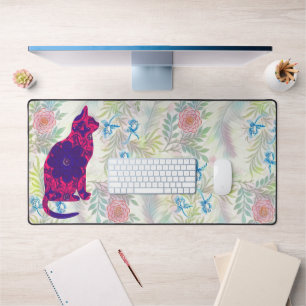 Vintage Floral and Pretty Cat Floral Desk Mat Pad
