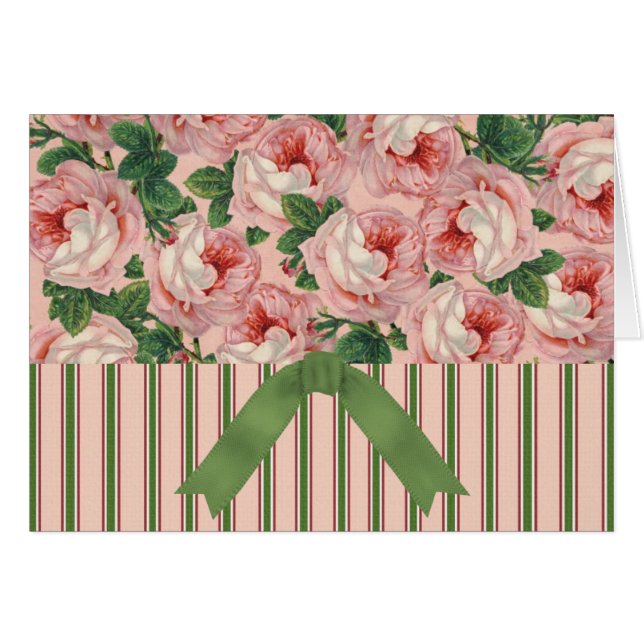 Vintage Floral and Stripe with Ribbon Cards... (Front Horizontal)