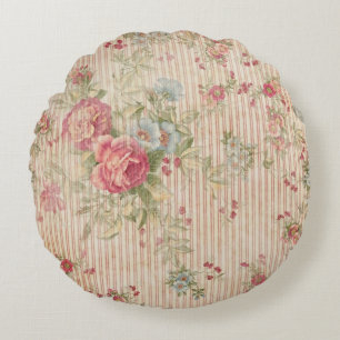 Vintage Floral and Stripes Round Cushion
