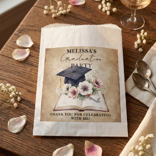 Vintage Floral Anemone Open Book Graduation Party Favour Bags