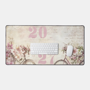 Vintage Floral Antique Bicycle Calendar 2027 Desk Mat
