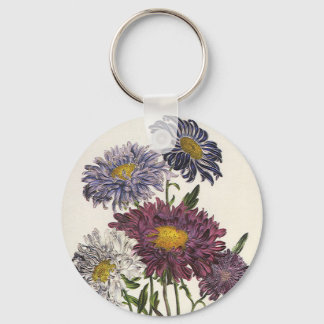 Vintage Floral, Antique Purple Aster Flowers Key Ring