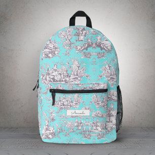 Vintage floral aqua blue toile de jouy monogram do printed backpack