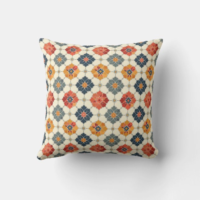 Vintage Floral Arabesque Tile Pattern Cushion (Back)