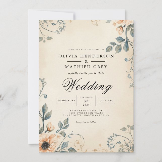 Vintage Floral Arch Romance Wedding Invitation (Front)