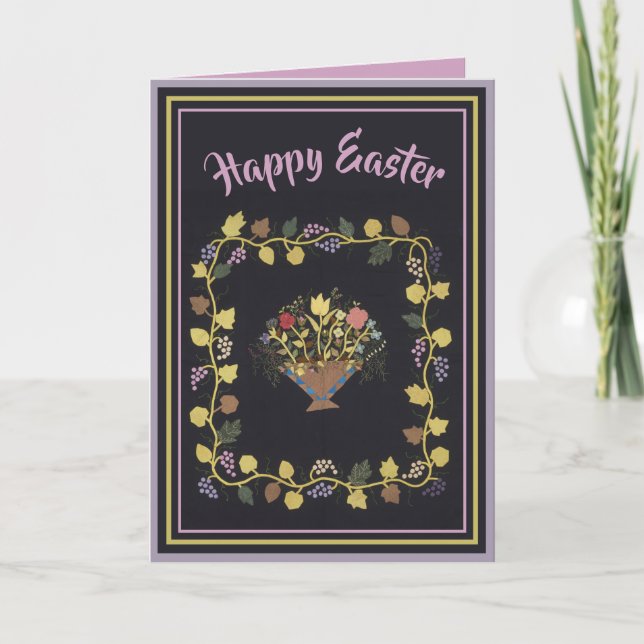 Vintage Floral Art Easter Holiday Card (Front)
