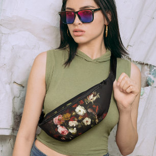 Vintage Floral Art Gold Monogram Waist Crossbody Bum Bags
