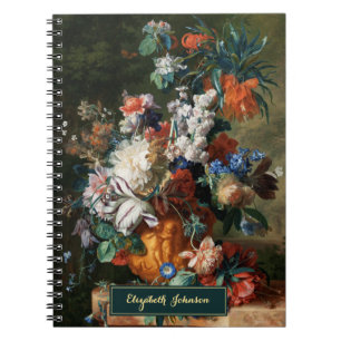 Vintage Floral Art Gold Monogrammed Custom Name Notebook