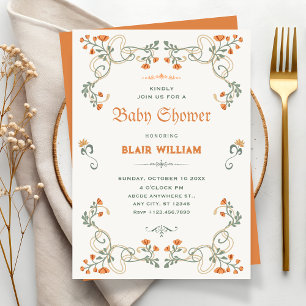 Vintage floral art nouveau baby shower invitation