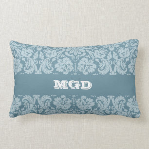 Vintage floral art nouveau blue green pattern lumbar cushion