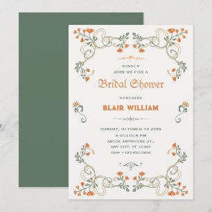 Vintage floral art nouveau bridal shower invitation