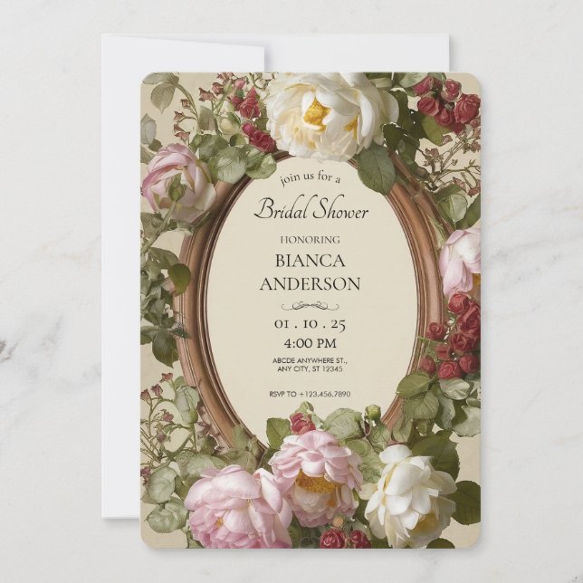 Vintage Floral Art Nouveau Bridal Shower Invitation (Front)