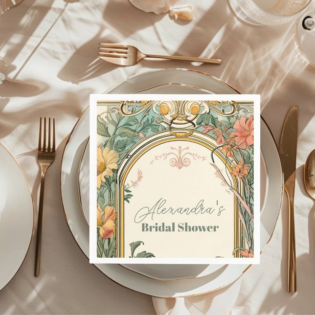 Vintage Floral Art Nouveau Bridal Shower Napkin (Creator Uploaded)