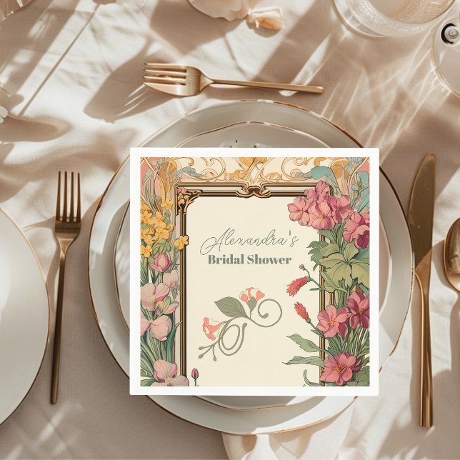 Vintage Floral Art Nouveau Bridal Shower Napkin (Creator Uploaded)