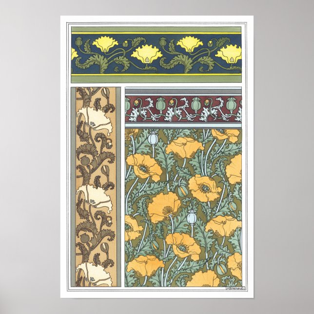 Vintage Floral Art Nouveau Poppy Flowers Poster (Front)