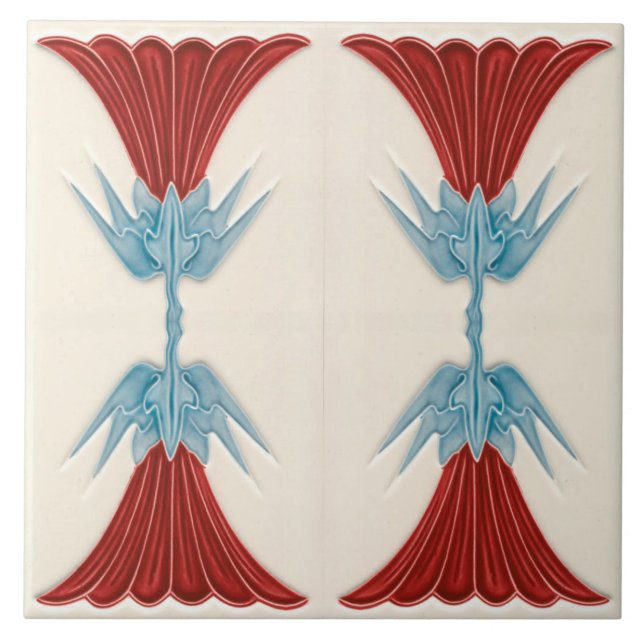 Vintage Floral Art nouveau red daisy Tile (Front)