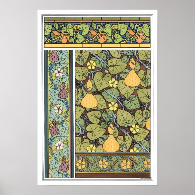 Vintage Floral Art Nouveau Vegetables, Gourds Poster (Front)