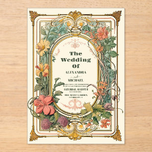 Vintage Floral Art Nouveau Wedding Acrylic Invitations