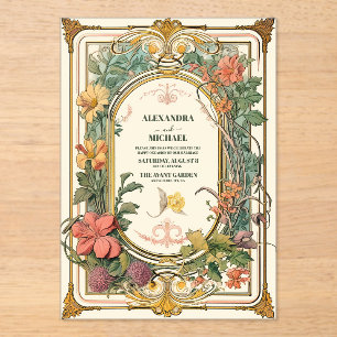 Vintage Floral Art Nouveau Wedding Acrylic Invitations