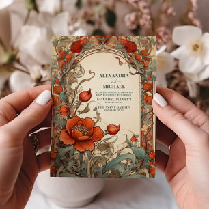 Vintage Floral Art Nouveau Wedding Invitation