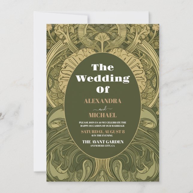 Vintage Floral Art Nouveau Wedding Invitation (Front)