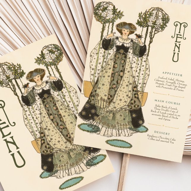 Vintage Floral Art Nouveau Wedding Menu Card (Creator Uploaded)