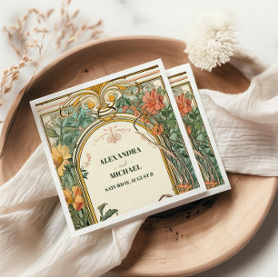 Vintage Floral Art Nouveau Wedding Napkin