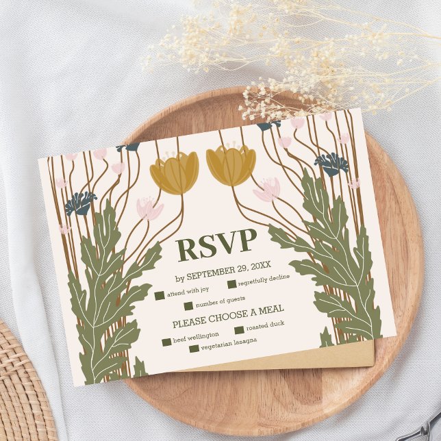 Vintage Floral Art Nouveau Wedding RSVP Card (Creator Uploaded)