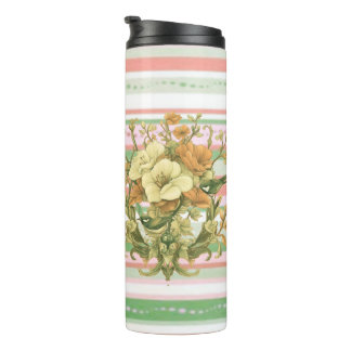 Vintage Floral art with Pink Stripes Thermal Tumbler
