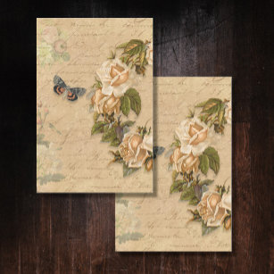 Vintage Floral Autumn Gold Rose Ephemera Decoupage Tissue Paper