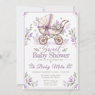 Vintage Floral Baby Carriage Baby Shower Invitation