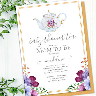Vintage Floral Baby Shower Tea Party Invitation